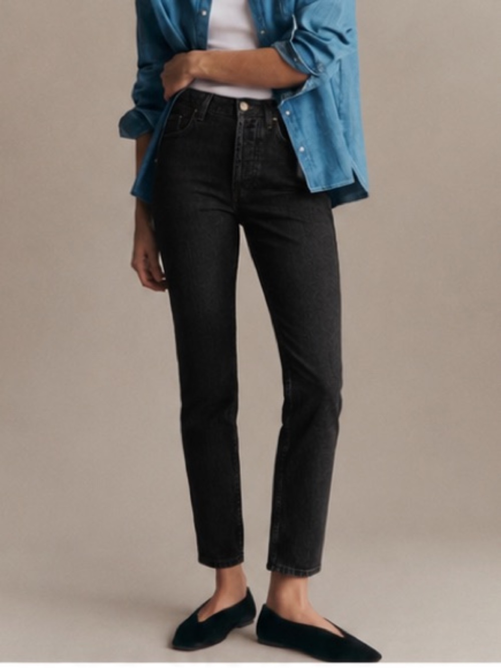 NWT Sezane Brut Black Slim Cigarette Ankle Button Fly Jeans 29 Tall
French Chic